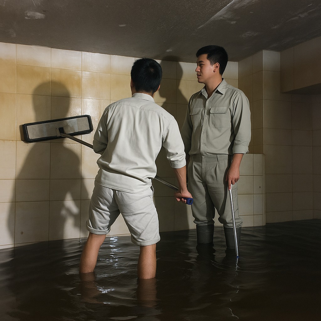 Nhân viên vệ sinh bể nước ngầm tại quận Thanh Xuân
