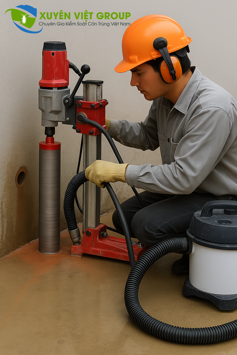 Công nghệ phổ biến nhất là khoan ướt sử dụng nước