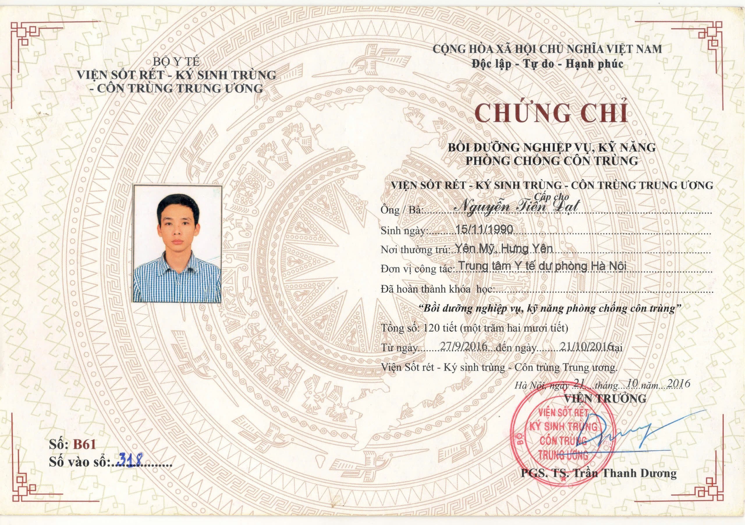 Chứng chỉ hành nghề diệt côn trùng do Bộ Y tế cấp cho Xuyên Việt Group - Vạn Yên