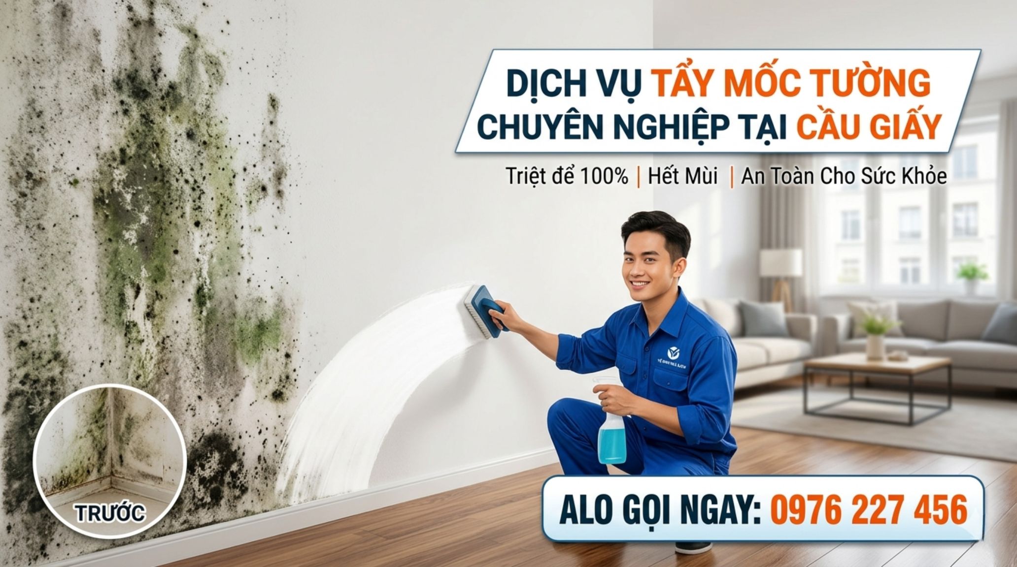 Tẩy mốc tường tại Cầu Giấy