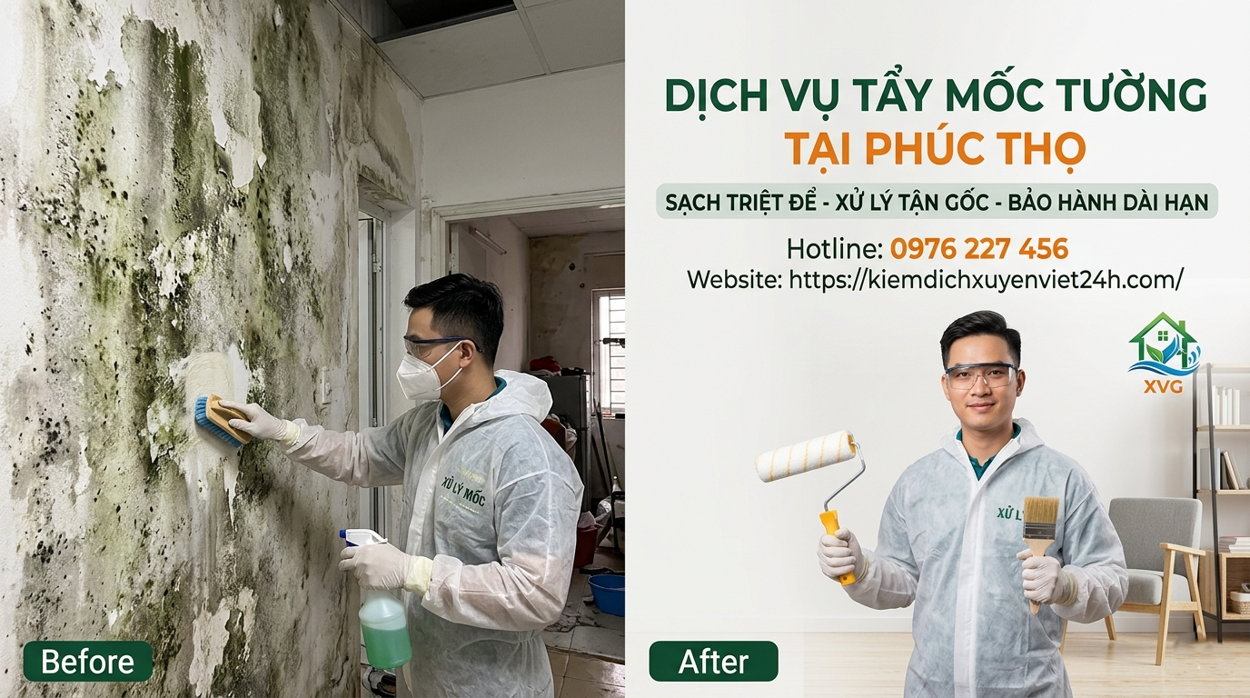 Tẩy mốc tường tại Phúc Thọ