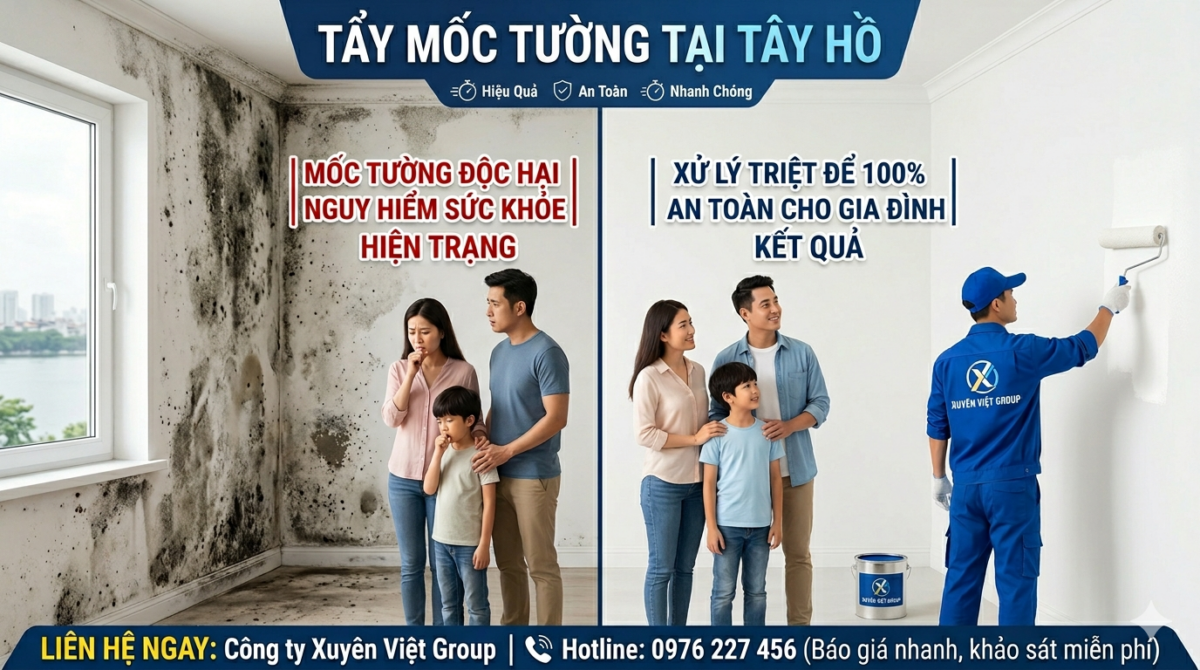 Tẩy mốc tường tại Tây Hồ