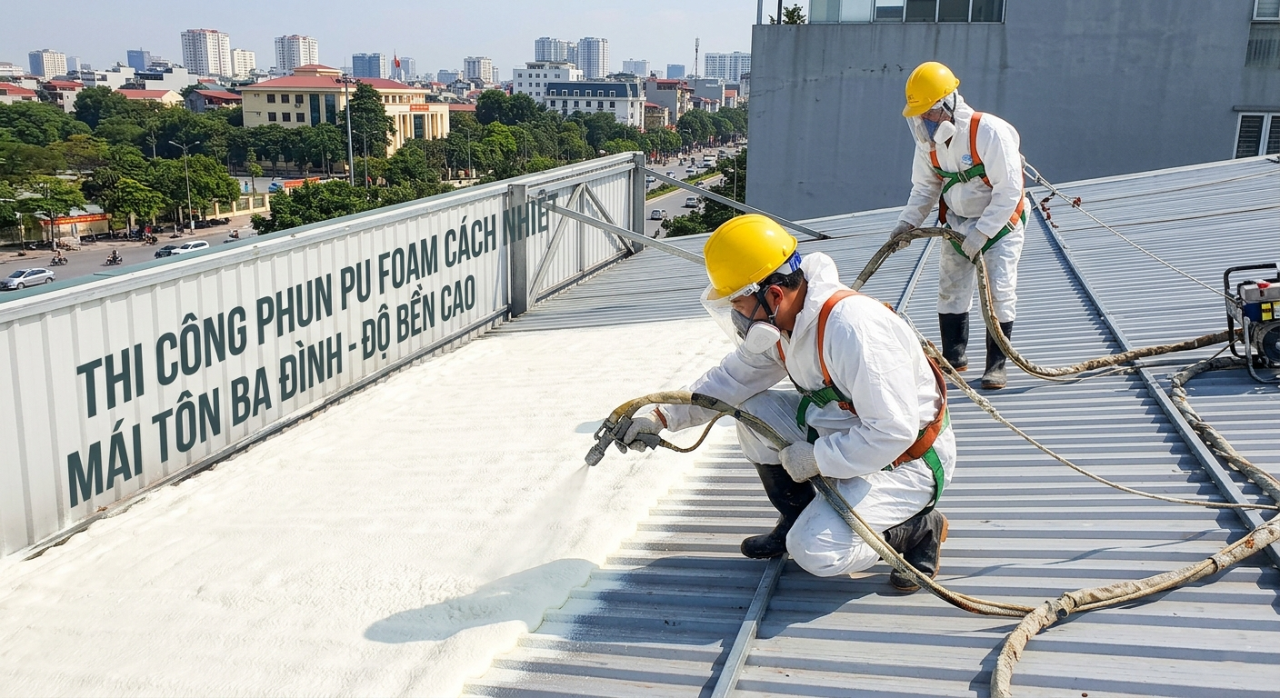 Chống nóng mái tôn nhà xưởng tại Ba Đình bằng công nghệ phun foam